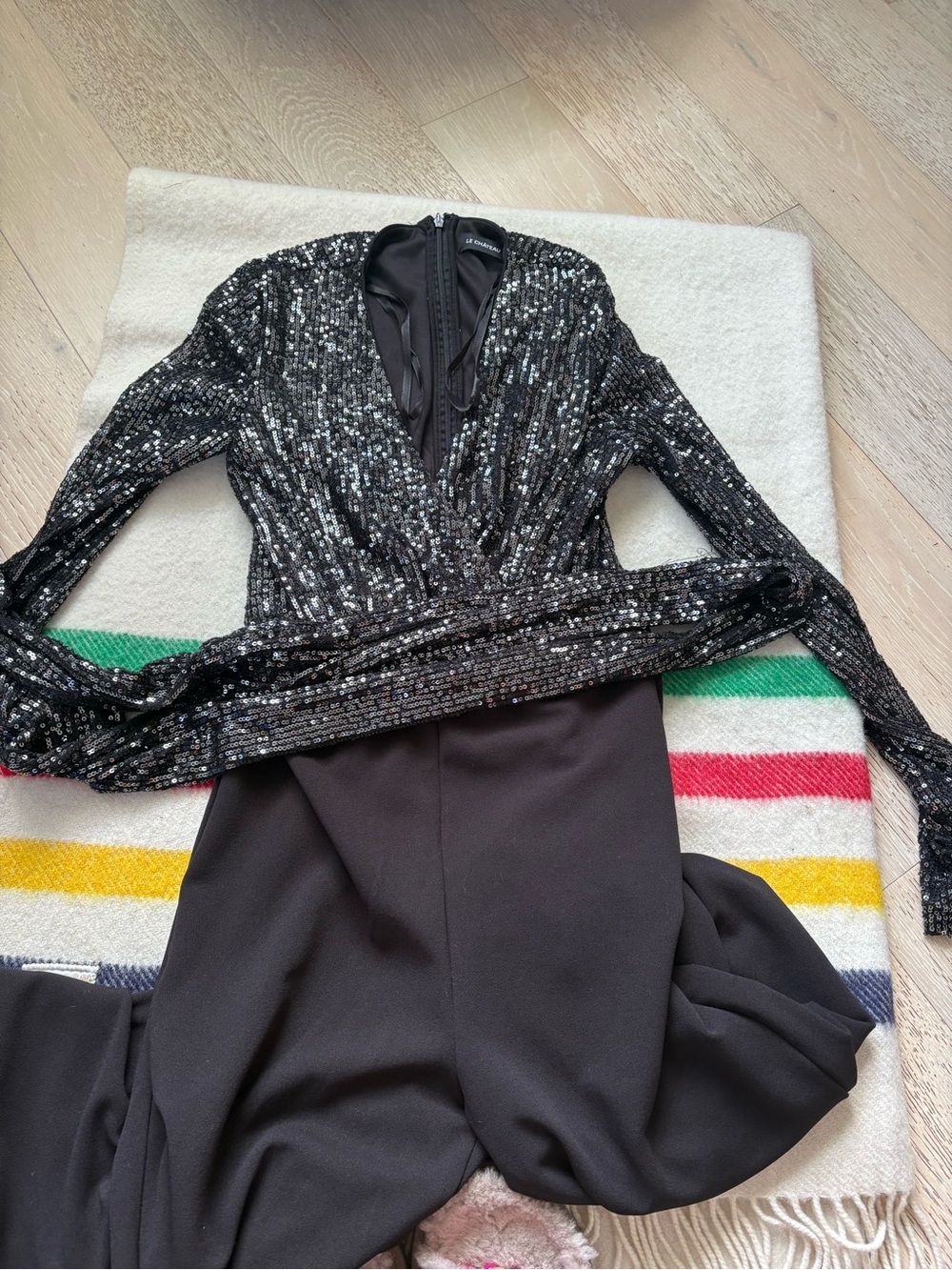 le chateau Black Sequin Long Sleeve Jumpsuit